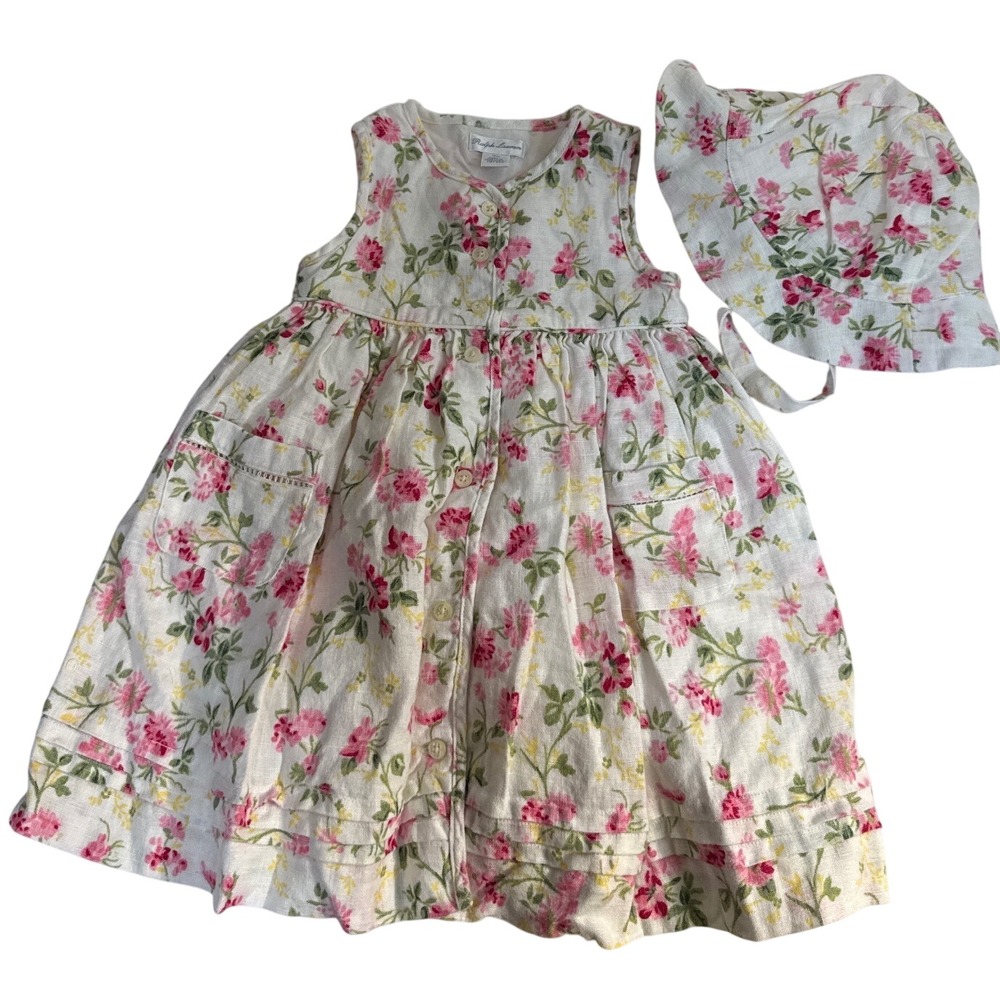 Ralph Lauren Floral Midi Dress Bucket Hat Set Girls 18 months All over print